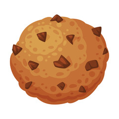 Cookie with chocolate crisps. Sweet confectionery product, tasty cocoa dessert cartoon vector illustration