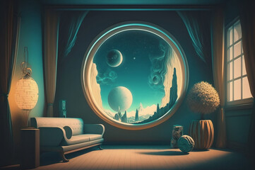 Futuristic room with surreal atmosphere