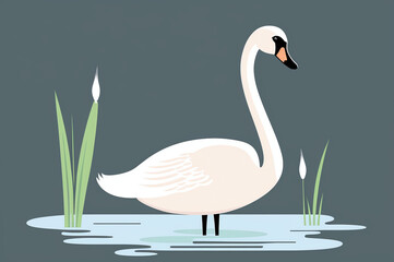 Cartoon swan on lake surface