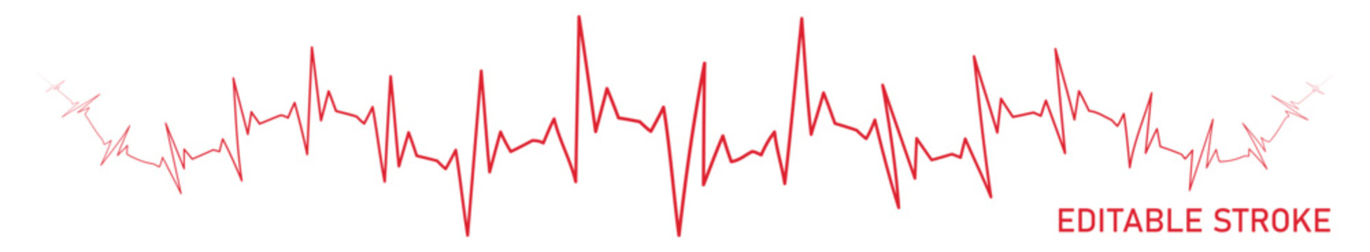 Editable stroke high heart rate ascending, descending, red EKG, cardiogram, heartbeat line vector design to use in healthcare, healthy lifestyle, medical laboratory, cardiology project. 