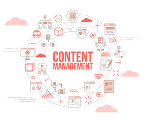 content management concept with icon set template banner and circle round shape