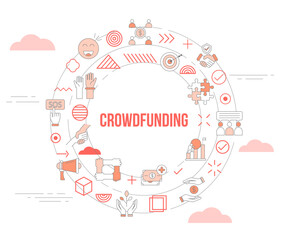 crowdfunding concept with icon set template banner and circle round shape
