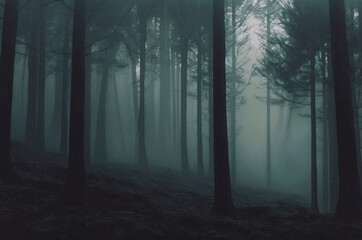 Fototapeta premium misty morning in the forest,fog in the forest,background with forest