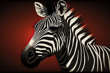 Fototapeta na wymiar Cute as a Zebra art. Wondering involves a cautious, suspicious look. Lovely face of a wild animal up close and personal. a gentle glow. A zebra's muzzle is a funny way to convey meaning. Charming appe