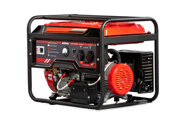 Portable electric AC generator charger, isolated on white. Diesel or petrol generator for home and...