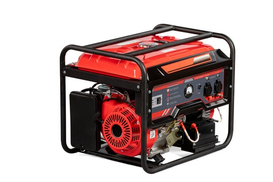 Portable electric AC generator charger, isolated on white. Diesel or petrol generator for home and industrial use. Gasoline powered engine. Backup energy.