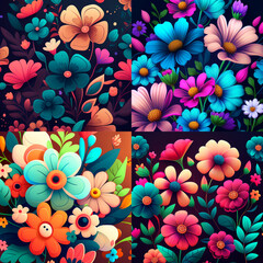 Fototapeta na wymiar background cute flowers drawin