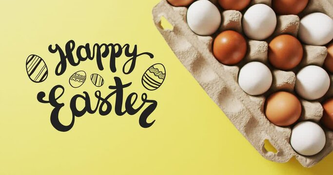 Animation of easter eggs and happy easter text