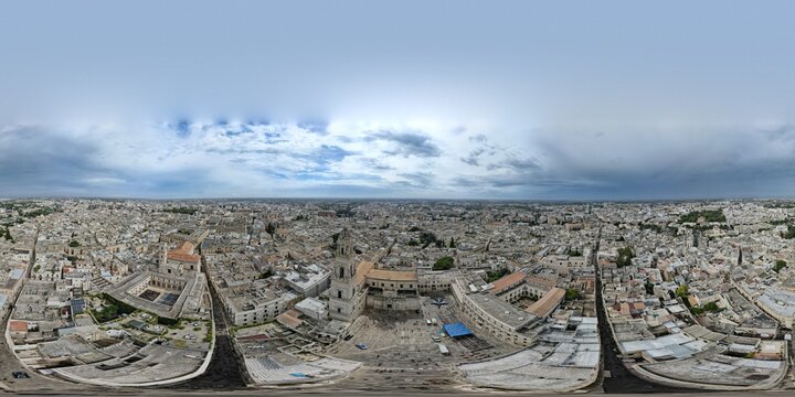 360 Aerial Photo Taken With Drone Of Main Church And Square, Plus Full City View Of Lecce, Italy