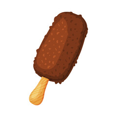 Chocolate popsicle on stick. Tasty sweet dessert cartoon vector illustration