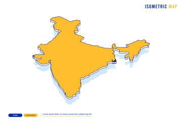 Abstract Yellow map of India on white background. Vector modern isometric concept greeting Card illustration eps 10.