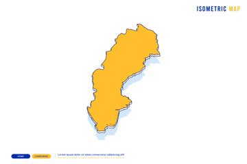 Abstract Yellow map of Sweden on white background. Vector modern isometric concept greeting Card illustration eps 10.