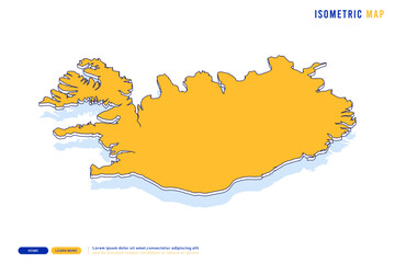 Abstract Yellow map of Iceland on white background. Vector modern isometric concept greeting Card illustration eps 10.