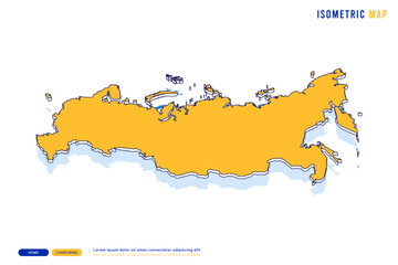 Abstract Yellow map of Russia on white background. Vector modern isometric concept greeting Card illustration eps 10.