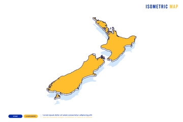 Abstract Yellow map of New Zealand on white background. Vector modern isometric concept greeting Card illustration eps 10.