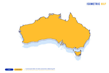 Abstract Yellow map of Australia on white background. Vector modern isometric concept greeting Card illustration eps 10.