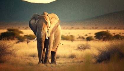 Fototapeta na wymiar Majestic elephant on a savanna plain.