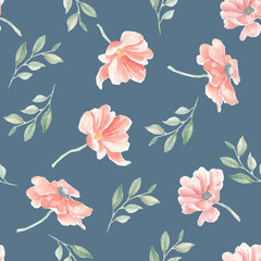 seamless pattern with watercolor anemone flowers