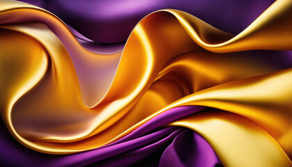 Waves of purple and yellow silk fabric, banner, background, wallpaper, packaging, close-up, watercolor