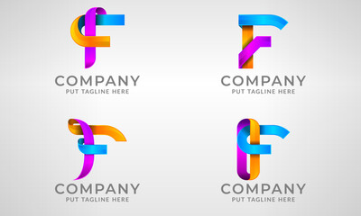 Set collection modern abstract logo letter F