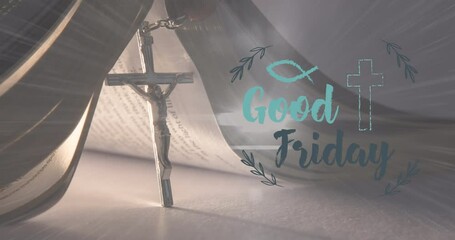 Animation of good friday over christian cross and bible