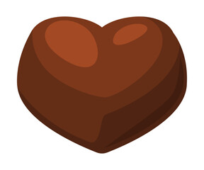 Chocolate candy of heart shape. Tasty sweet dessert cartoon vector illustration