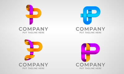 Set collection modern abstract logo letter P