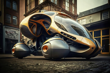 Fototapeta na wymiar Personal air and land vehicle of the future transports, PAL-V, generative ai