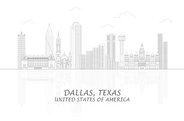 Fototapeta premium Outline Skyline panorama of city of Dallas, Texas, United States - vector illustration