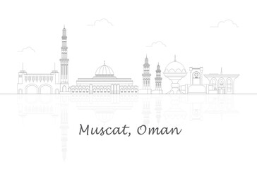 Outline Skyline panorama of city of Muscat, Oman - vector illustration