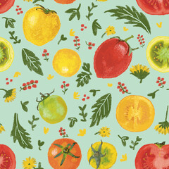 Colorful cherry tomatoes Seamless fruit patterns