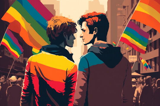 a couple of young boys in love on gay pride day, Generative AI