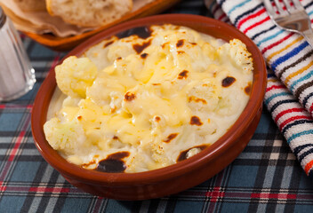 Appetizing cauliflower and cheese casserole for breakfast. High quality photo