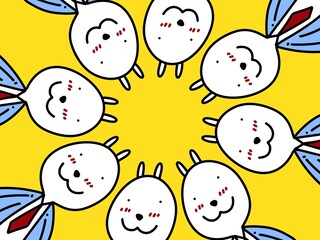 cute rabbit cartoon on yellow background