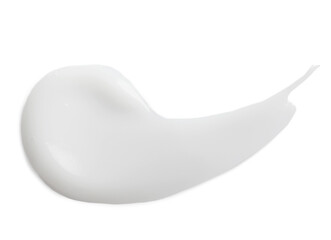Sample of facial cream on white background, top view