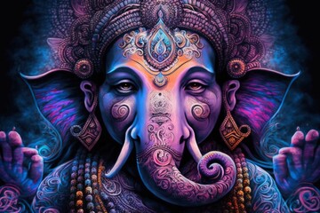 Ganesh the Indian Deity in full glory - Generative AI Illustration  - obrazy, fototapety, plakaty