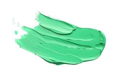 Green oil paint stroke on white background, top view