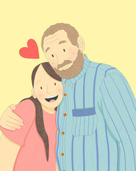 Ilustración de padre e hija con fondo amarillo