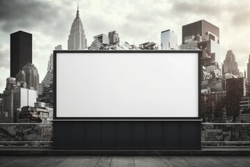 Obraz premium Blank billboard on New York city. Mock up. Poster on street next to roadway. Outdoor advertising. Generative AI. 