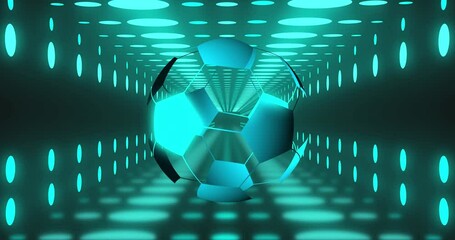 Animation of football and data processing over neon tunnel - Powered by Adobe