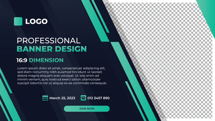 Professional modern banner vector, business company horizontal background template with layout text and empty space for image