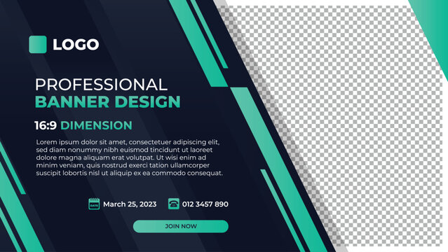 Professional modern banner vector, business company horizontal background template with layout text and empty space for image