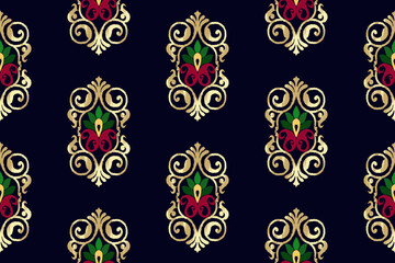 Ikat ethnic seamless pattern decoration design. Aztec fabric boho mandalas textile wallpaper. Tribal native motif African American Indian traditional embroidery vector background 