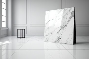 Fototapeta na wymiar White marble countertop natural stone used to decorate the floor, table, and furniture in the living room. Countertop grains in Cararra marble are a brownish gray. Generative AI