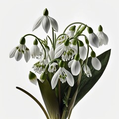 Fototapeta premium Bouquet of snowdrops illustration created using generative AI.