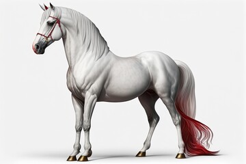 Obraz na płótnie Canvas A single white arabian horse against a white background. Generative AI