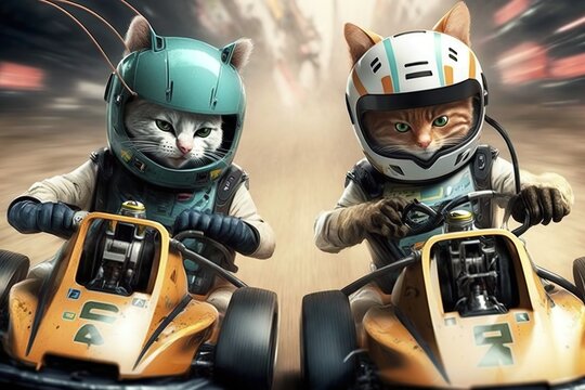 Katzen duellieren sich in einem Kart