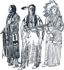 Vintage hand drawn sketch three native American chief