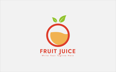 Drinking Fruit Juice Logo Template. Juice Logo With Glass And Leaf Concept