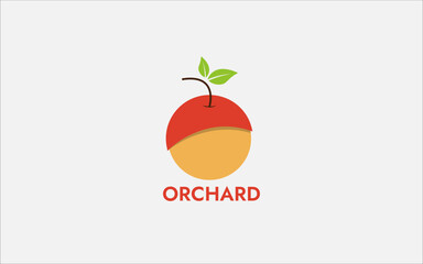 Fruit Orchard Logo Design Template. Orchard Garden Landscape Field Logo Vector